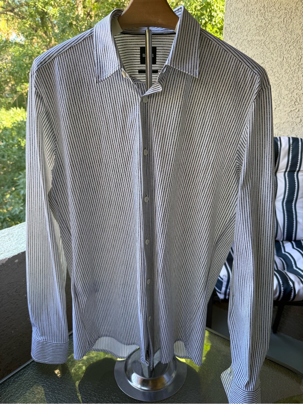 Boss Black and White Pinstripe Dress Shirt